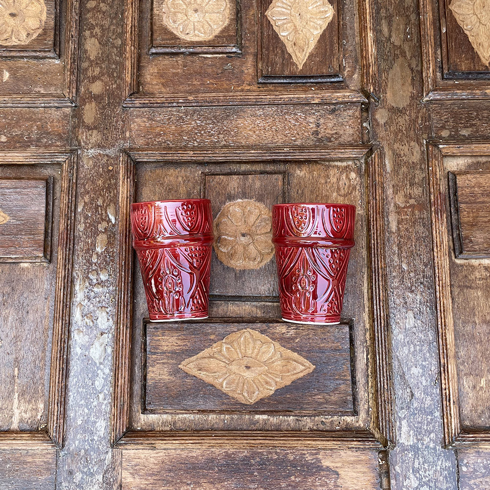Lot De 2 Tasses Beldi En Céramique Rouge - Fait Main Maroc - Neuf
