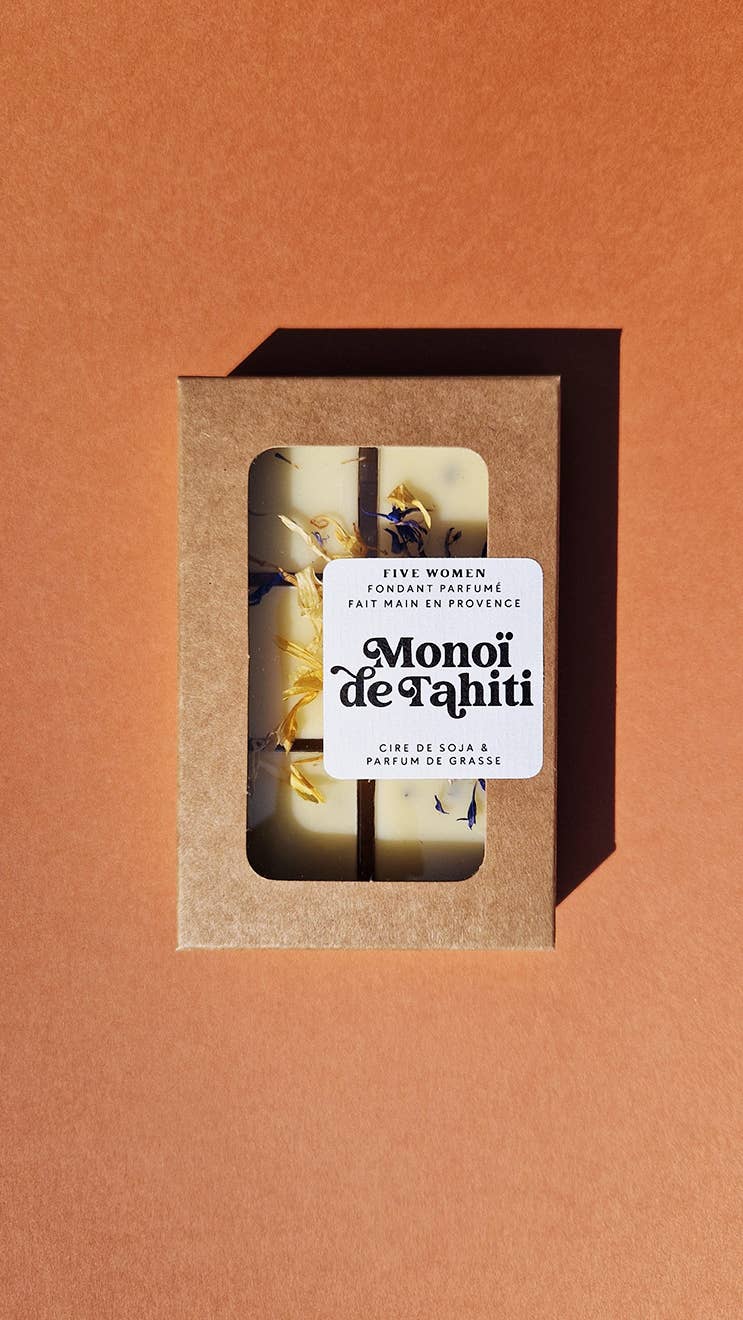 Odorant fondant de cire parfumé au mono de Tahiti, idéal quand une envie d'évasion vous prends. Une escapade polynesienne olfactif enivrante.