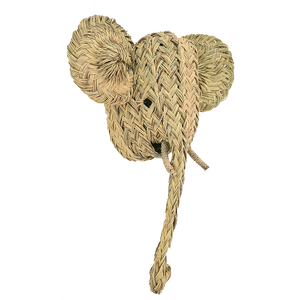 décoration murale faux trophée Tête d'éléphant, tête animal en matière naturelle fait par des artisans de la vannerie en alfa, paille, osier. Idéal pour une décoration bohème et naturelle. Tête d’éléphant en feuilles de palmiers tressés a la main
