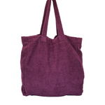 Charger l&#39;image dans la galerie, Cabas couleurs aubergines, idéal sac de plage grâce a son tissus éponge recyclé. sac lavable en machine. 
