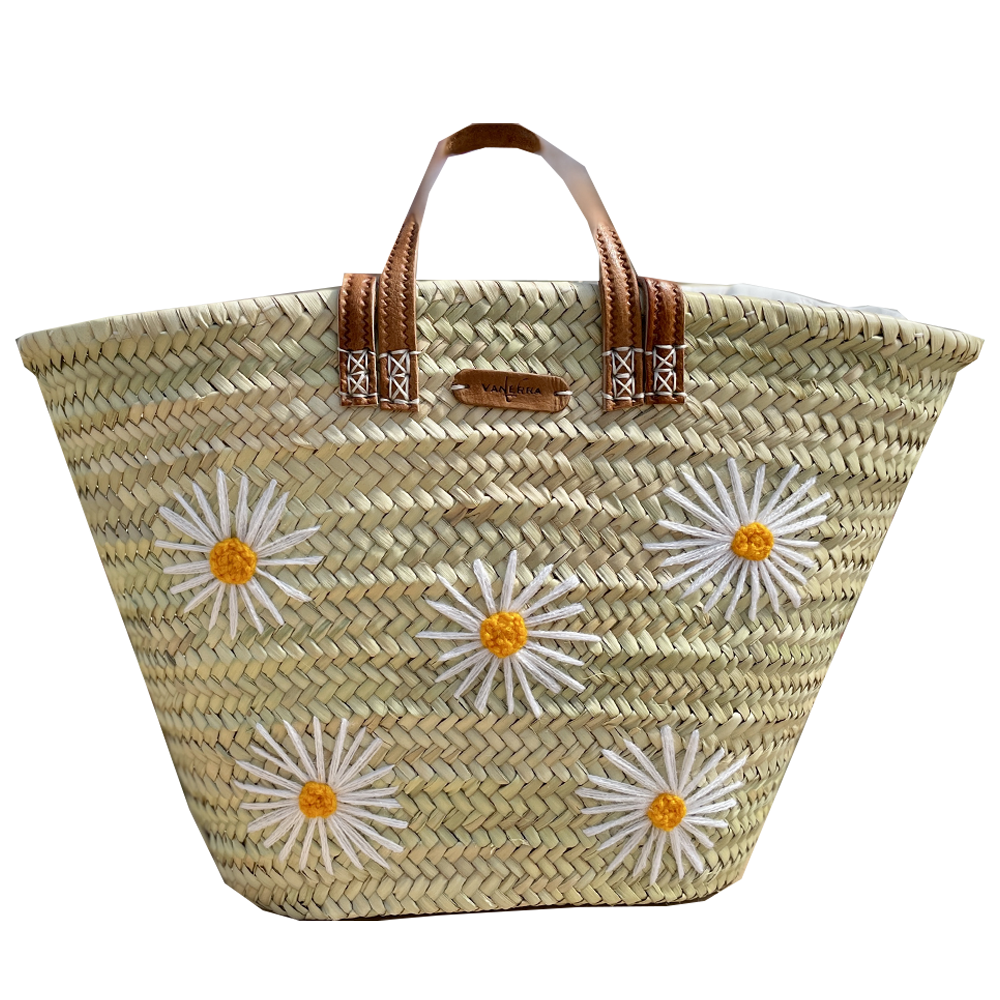panier de plage personnalisable marguerite. panier en osier tendance de plage 