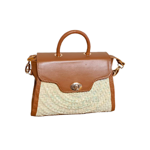 magnifique sac colette en cuir caramel et osier au style qui rappelle le birkin de hermès