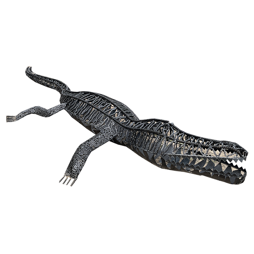 sculpture d'un alligator en metal - statue xxl d'un crocodile en fer forgé