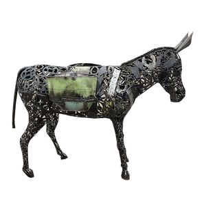 statue d'un ane en metal en fer forgé soudé de pièce mécanique. Sculpture ane en metal pour jardin